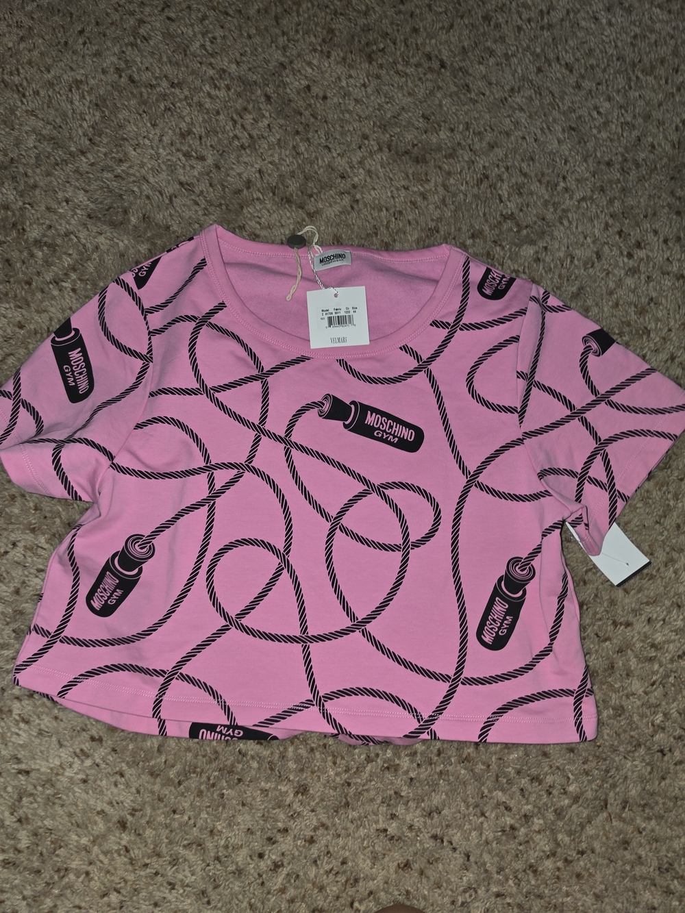Moschino Pink Rope & Spray-Can Graphic Crop Tee